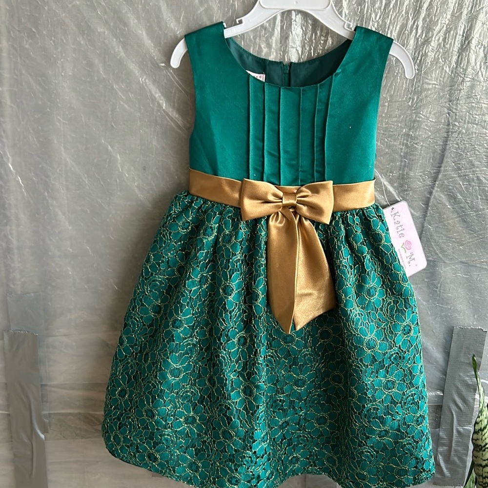 Katie M, Beautiful New Dress green and gold.